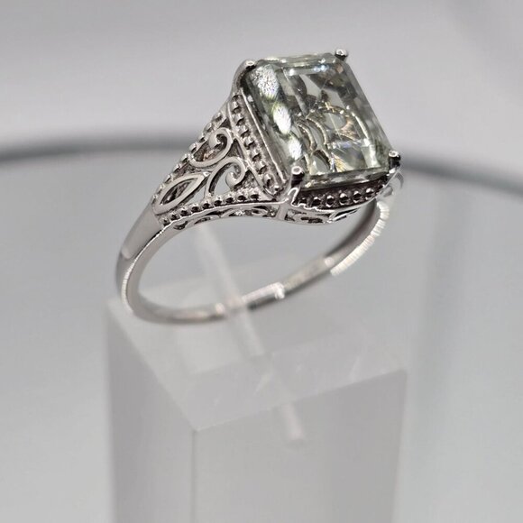 Prasiolite Solitaire ✦ 3.40 CT Octagon Green Quartz Ring ✦ S925 Platinum Size 9 - Picture 11 of 16